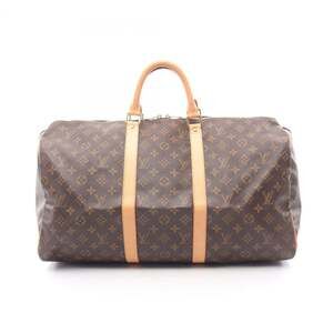 LOUIS VUITTON Authentic Brown Monogram Leather Keepall 50 Boston Bag